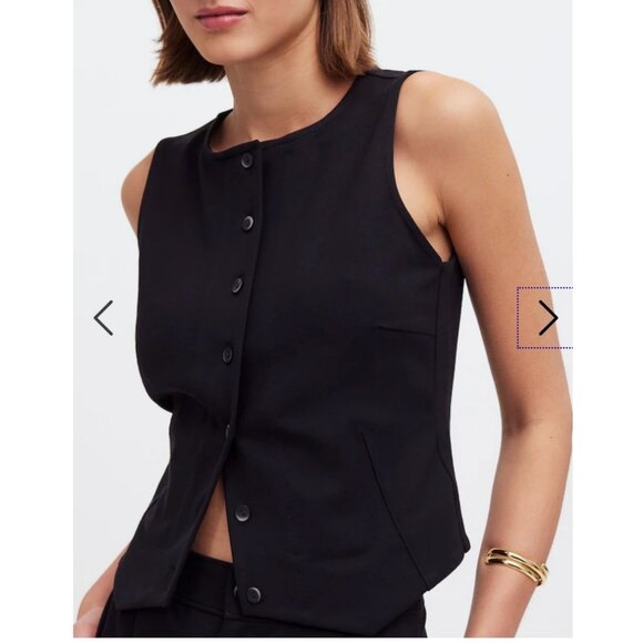 Madewell $62 Cutaway Button Front Vest in Ponte Black Size M NR336 - Picture 3 of 8